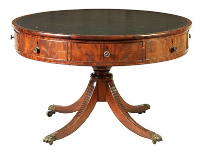 Lot 1444 - A LARGE GEORGE IV FLAMED MAHOGANY DRUM TABLE