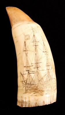 Lot 383 - A Whale tooth SCRIMSHAW possibly 18th Century...