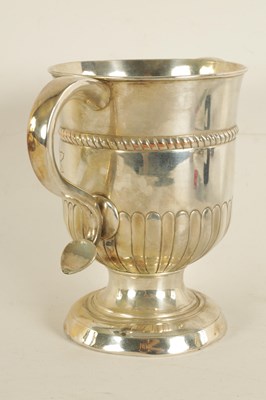 Lot 312 - A LATE GEORGIAN OLD SHEFFIELD PLATE TWO HANDLED TROPHY CUP