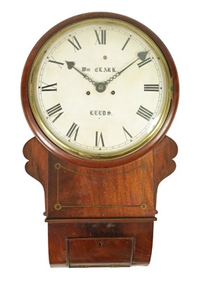 Lot 1139 - WILLIAM CLARK, LEEDS. A 19TH CENTURY BRASS INLAID MAHOGANY DOUBLE FUSEE DIAL CLOCK