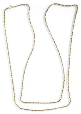 Lot 444 - A LONG 9CT GOLD NECKLACE/MUFF CHAIN