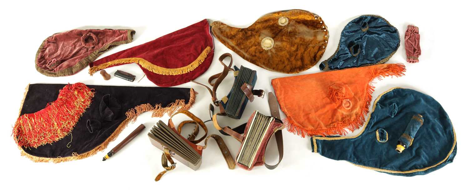 Lot 44 - AN ASSORTMENT OF SEVEN MUSETTE BAGS AND THREE BELLOWS