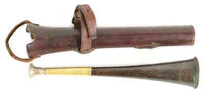 Lot 41 - A LEATHER CASED HUNTING HORN BY J. SCHOMBERG & SONS, LONDON