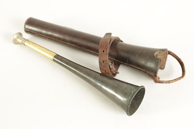 Lot 41 - A LEATHER CASED HUNTING HORN BY J. SCHOMBERG & SONS, LONDON