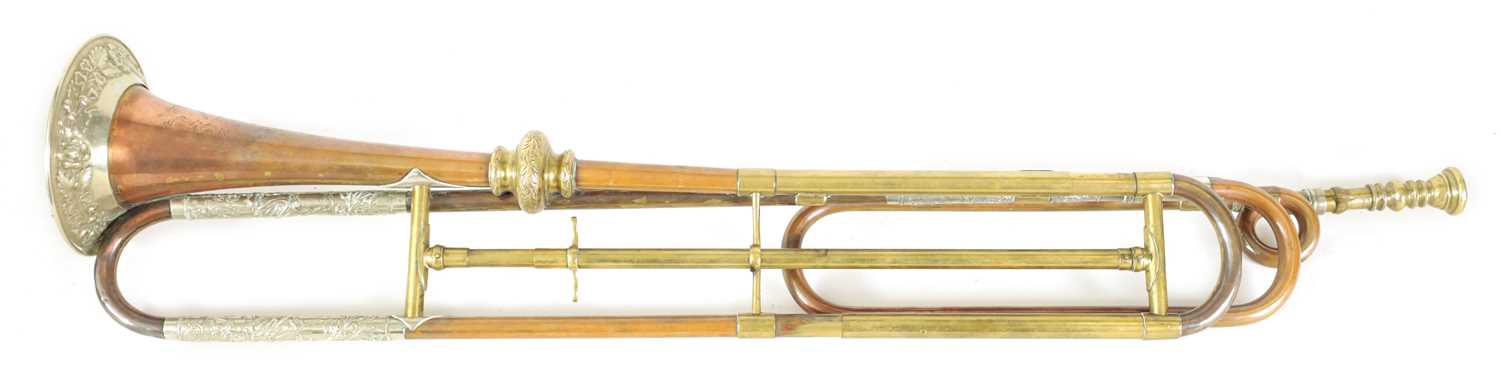 Lot 12 - A 19TH CENTURY BRASS, COPPER, AND BRONZE TRUMPET BY GEORGE SMITH