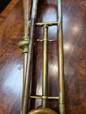 Lot 12 - A 19TH CENTURY BRASS, COPPER, AND BRONZE TRUMPET BY GEORGE SMITH