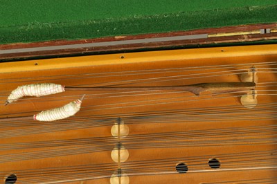 Lot 114 - A UKRAINIAN MAHOGANY AND PINE TAMBAL ZITHER STRING INSTRUMENT