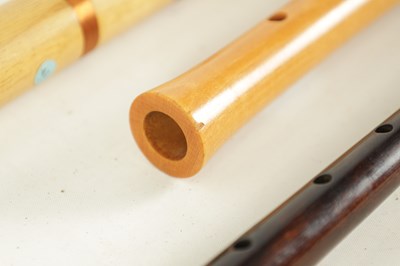 Lot 126 - A MOECK SOPRANO RENAISSANCE STYLE RECORDER TOGETHER WITH A COPPER WIRED PIPE AND A HARDWOOD BAGPIPES PRACTICE CHANTER