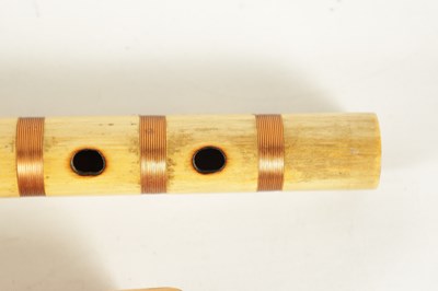 Lot 126 - A MOECK SOPRANO RENAISSANCE STYLE RECORDER TOGETHER WITH A COPPER WIRED PIPE AND A HARDWOOD BAGPIPES PRACTICE CHANTER