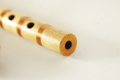 Lot 126 - A MOECK SOPRANO RENAISSANCE STYLE RECORDER TOGETHER WITH A COPPER WIRED PIPE AND A HARDWOOD BAGPIPES PRACTICE CHANTER