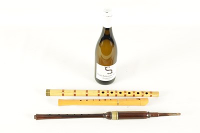 Lot 126 - A MOECK SOPRANO RENAISSANCE STYLE RECORDER TOGETHER WITH A COPPER WIRED PIPE AND A HARDWOOD BAGPIPES PRACTICE CHANTER