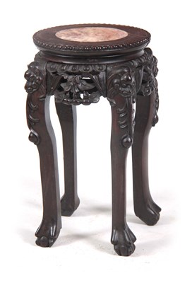 Lot 115 - A SMALL 19TH CENTURY PROFUSELY CARVED CHINESE HARDWOOD CIRCULAR JARDINIERE STAND