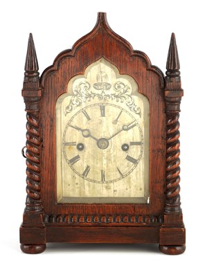 Lot 1189 - A SMALL MID 19TH CENTURY OAK CASED DOUBLE FUSEE MANTEL CLOCK