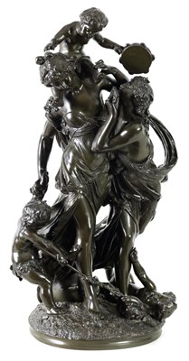 Lot 843 - AFTER CLAUDE MICHEL CLODION. A FINLEY CAST 19TH CENTURY BRONZE OF BACHANTE AND DANCING PUTTI