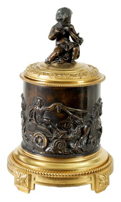 Lot 663 - A 19TH CENTURY BRONZE AND ORMOLU LIDDED BOX