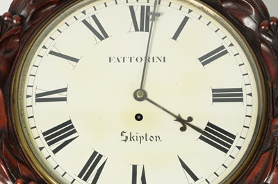 Lot 1247 - FATTORINI, SKIPTON. A MID 19TH CENTURY MAHOGANY CARVED FUSEE WALL CLOCK