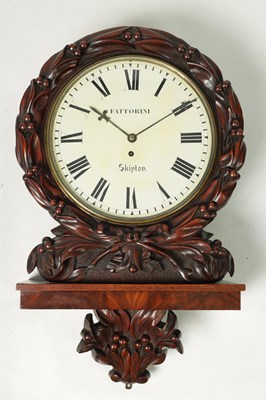 Lot 1247 - FATTORINI, SKIPTON. A MID 19TH CENTURY MAHOGANY CARVED FUSEE WALL CLOCK