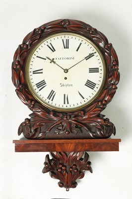 Lot 1247 - FATTORINI, SKIPTON. A MID 19TH CENTURY MAHOGANY CARVED FUSEE WALL CLOCK