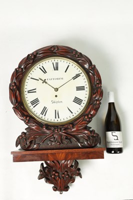 Lot 1247 - FATTORINI, SKIPTON. A MID 19TH CENTURY MAHOGANY CARVED FUSEE WALL CLOCK