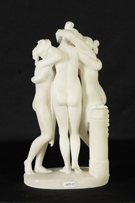 Lot 441 - A GOOD 19TH CENTURY CARVED ALABASTER FIGURAL SCULPTURE OF THE THREE GRACES