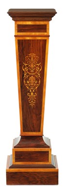 Lot 1426 - A LATE 19TH CENTURY INLAID ROSEWOOD AND SATINWOOD PEDESTAL