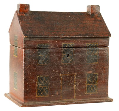 Lot 794 - A GOOD REGENCY PAINTED TEA CADDY FORMED AS A HOUSE
