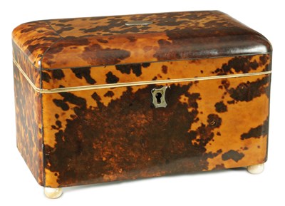 Lot 754 - AN EARLY 19TH CENTURY BLONDE TORTOISESHELL AND IVORY MOUNTED DOME TOPPED TEA CADDY
