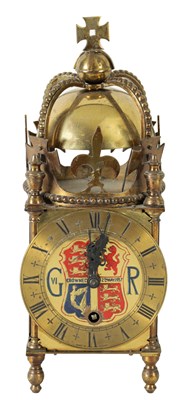 Lot 816 - A GEORGE VI COMMEMORATIVE BRASS SPRING DRIVEN EIGHT-DAY LANTERN CLOCK