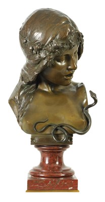 Lot 848 - A FINE LATE 19TH-CENTURY ART NOUVEAU-STYLE BRONZE BUST BY ISIDORE DE RUDDER