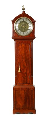 Lot 820 - A REGENCY SCOTTISH FIGURED MAHOGANY LONGCASE CLOCK