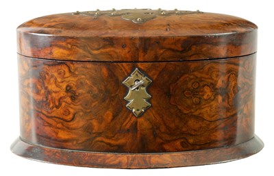 Lot 773 - A LATE 19TH CENTURY BURR WALNUT OVAL TEA CADDY