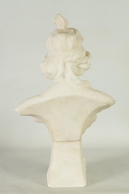 Lot 528 - A LATE 19TH CENTURY ART NOUVEAU CARVED ALABASTER BUST OF A YOUNG LADY