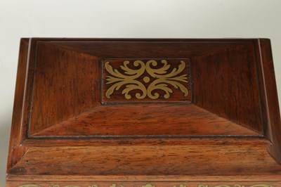 Lot 732 - A REGENCY BRASS INLAID MAHAGONY SARCOPHAGUS TEA CADDY