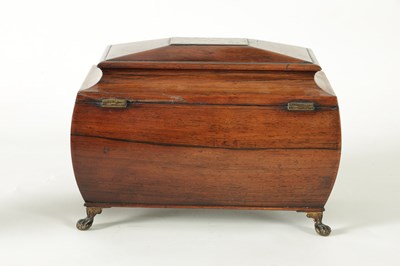 Lot 732 - A REGENCY BRASS INLAID MAHAGONY SARCOPHAGUS TEA CADDY