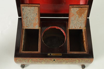 Lot 732 - A REGENCY BRASS INLAID MAHAGONY SARCOPHAGUS TEA CADDY