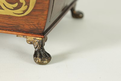 Lot 732 - A REGENCY BRASS INLAID MAHAGONY SARCOPHAGUS TEA CADDY