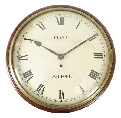 Lot 1172 - FLINT ASHFORD. A 19TH CENTURY 12” CONVEX PAINTED DIAL MAHOGANY DIAL FUSEE WALL CLOCK