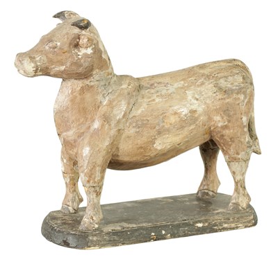 Lot 766 - A 19TH CENTURY CARVED WOOD SCULPTURE OF A COW