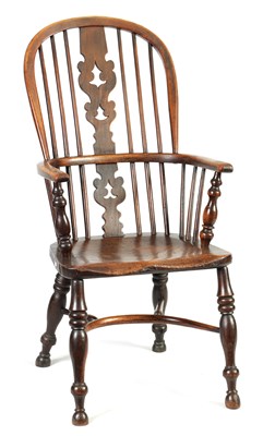 Lot 1397 - A 19TH CENTURY ASH AND ELM HIGH BACK WINDSOR CHAIR