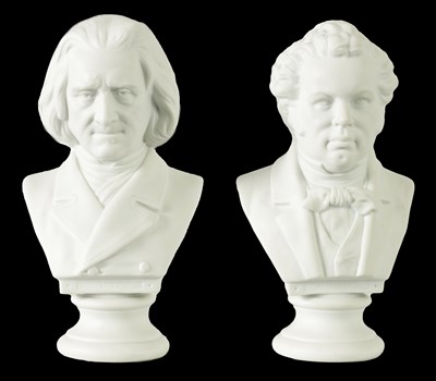 Lot 97 - A PAIR OF 19TH CENTURY PARIAN PORCELAIN BUSTS ENTITLED SCHUBERT AND LISZT