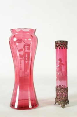 Lot 17 - TWO 19TH CENTURY CRANBERRY GLASS OVERLAY VASES
