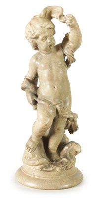 Lot 88 - A 19TH CENTURY LEPCO CERAMIC FIGURE OF STANDING PUTTI