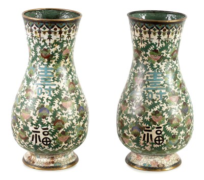 Lot 365 - A PAIR OF 18TH/19TH CENTURY CHINESE CLOISONNE VASES