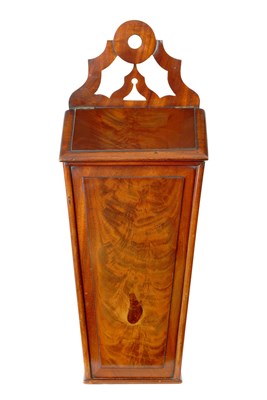 Lot 789 - A GEORGE III FIGURED MAHOGANY CANDLE BOX