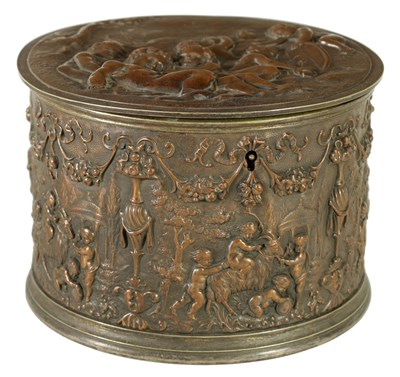 Lot 744 - A 19TH CENTURY BRONZE EMBOSSED TEA CADDY