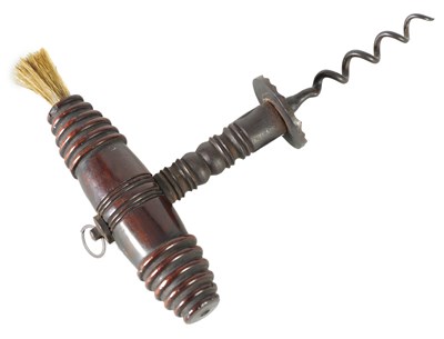 Lot 915 - A LATE GEORGIAN HENSHALL TYPE MAHOGANY AND STEEL CORKSCREW