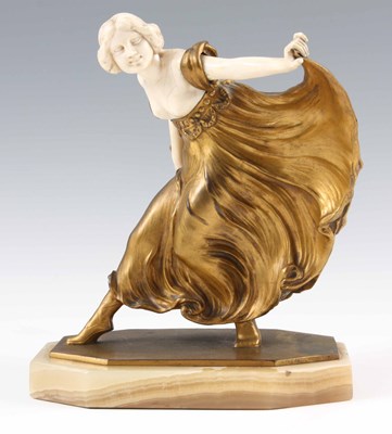 Lot 936 - ARTHUR HOFFMANN AN EARLY 20TH CENTURY GILT BRONZE AND IVORY SCULPTURE