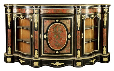 Lot 1312 - AN IMPRESSIVE 19TH CENTURY EBONISED, TORTOISESHELL AND BRASS INLAID BOULLEWORK CREDENZA