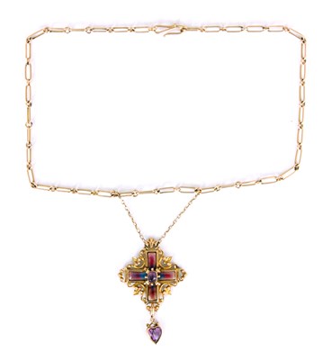 Lot 61 - A LADIES 9ct GOLD NECKLACE with enamel mounted...