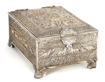 Lot 854 - A 19TH CENTURY SILVERED BRONZE JEWELLERY CASKET